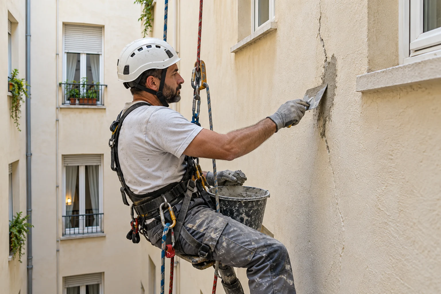 Reparación de fisura de patio en altura